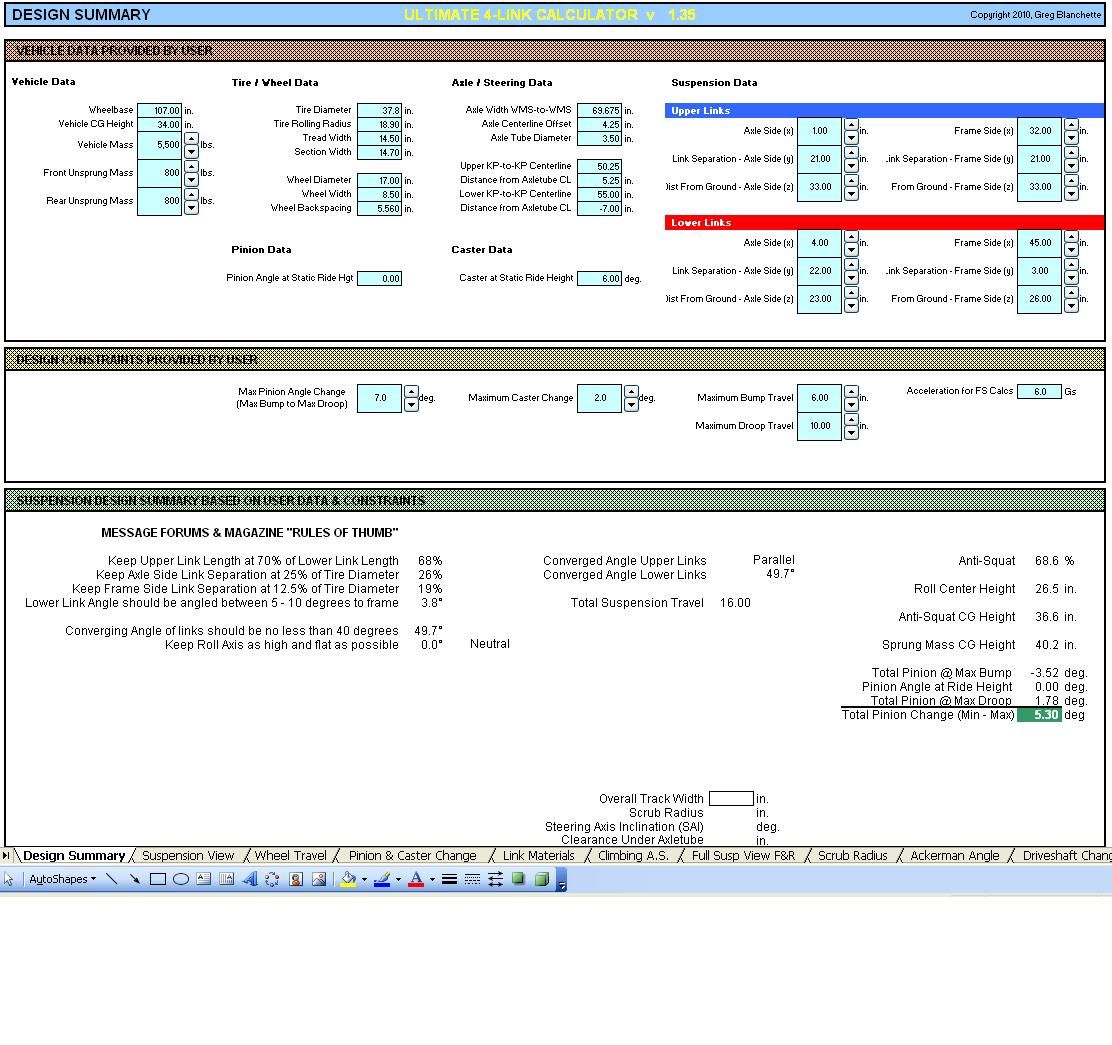 4 link calculator improvement Pirate 4x4